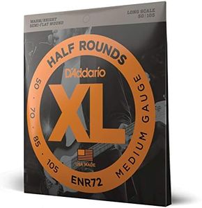 D'Addario Bass Guitar Strings, XL Nickel Half Rounds, ENR72, Long Scale, Medium Gauge 50-105, 4-String Set, Pack of 1