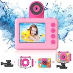 Tosaju Kids Action Camera Digital Camera Video Camera Waterproof Helmet Camera for Kids Outdoor Sport 20 MP HD 1080P Kids Camera Selfie Underwater Camera with 2.0 Inch Screen 32GB SD Card Pink