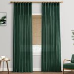 Luxury Curtains for Living Room,Emerald Dark Green Sheer Linen Curtains for Bedroom,Set of 2 Panel Curtains,50 Wide x 108 Inches Long