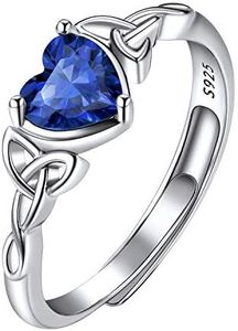 September Blue Birthstone Rings for Teens Heart Shaped, Scotland| Scottish Jewelry, Adjustable Crystal Stone Ring, 925 Sterling Silver Celtic Heart Knot Sapphire Rings for Women