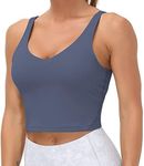 Women’s Longline Sports Bra Wirefree Padded Medium Support Yoga Bras Gym Running Workout Tank Tops (Ink Blue, Medium)