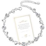 Ahokei Silver Bracelet for Women 925 Silver Bracelets for Womens,Silver Heart Bracelet Crystal Sterling Silver Jewellery,Sterling Silver Bracelet for Women,Ladies Bracelets,Gifts for Women Girls,White