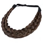 DIGUAN 5 Strands Synthetic Hair Braided Headband Wide Braids Hairpiece Women Girl Beauty accessory, 56g CA (Copper Brown)