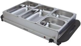 Trendi Electric Buffet Server Section Removeable Tray - Stainless Steel, Adjustable Temperature Control, Generous Capacity, Multifunctional Buffet (Silver 4 Section)