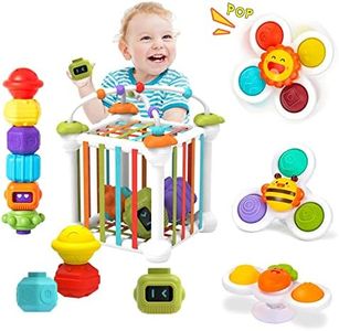 Tospino Juguetes Montessori, Actividades Cubo, Juguetes sensoriales para bebés con 3 ventosas giratorios y Laberinto, Juguetes Educativos para Niños 1-2 Años