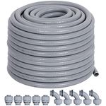 Neorexon Liquid-Tight Conduit 100 ft and 10 Pieces of Connector Kit, Electrical Conduit 1/2 100ft w/UL Certification, Flexible Conduit with 5 Straight and 5 90-Degree Conduit Connector Fittings