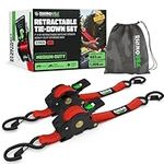 Rhino USA Retractable Ratchet Tie Down Straps (2PK) - 540kg Guaranteed Max Break Strength, Includes (2) Ultimate 2.5 cm x 3 m Autoretract Tie Downs with Padded Handles - Red