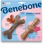 Benebone Puppy Tiny 2-Pack Indestructible Maplestick/Zaggler for Aggressive Chewers, Long Lasting Teething Boredom Breaker for Puppies, Real Bacon/Maple Wood Flavour, For XS Dogs, Made in the USA