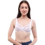 Lovable Women Designer Net with Hosiery Wirefree Non-Padded Lace Pattern Full Coverage Adjustable Strap Stylish Fancy Bra (White_Size-38B) - L0596