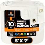 Xpose Safety Canvas Tarp - 10oz White Canvas Tarps Heavy Duty Water Resistant with Brass Grommets- Multipurpose Outdoor Tarpaulin for Camping, Canopy, Trailer, Equipment Cover 5' x 7'