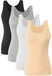 ROSYLINE Basic Tank Tops for Women Undershirts Tank Tops with Scoop Neck cami Yoga Shirts 3-4 Pack Black/White/Grey/Apricot M