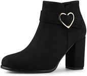 Allegra K Women's Buckle Side Zip Chunky Heels Black Ankle Boots 7.5 M US