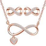 Yumilok Rose gold Jewelry Set 925 Sterling Silver Infinity Earrings Necklace Set for Women