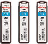 Rotring Tikky 0.7mm 2B Hi-Polymer Strong Dark Pencil Lead Refills for Mechanical Pencils - 36 Leads in Total - Pack of 3 Tubes