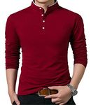 KUYIGO Men’s Casual Slim Fit Shirts Long Sleeve Polo Shirts Cotton Shirts Wine Red Medium