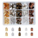 PH PandaHall 150pcs Cord End Caps, 5 Color Glue-in Leather Cord Terminators Barrel End Tip 3 Sizes Brass Tassel Cap Cord Link Buckle for Kumihimo Jewelry Bracelet Earring Making(6mm, 8mm, 10mm)