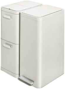 Caraway Slim Trash and Recycling Duo - Stainless Steel 13 Gallon Step Trash Can and 2-Drawer Recycling Bin - Stone