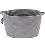 Sea Team 14" x 9" x 11" Oval Natural Cotton Thread Woven Rope Storage Basket Bin Hamper with Handles for Nursery Kid's Room Storage (Grey)