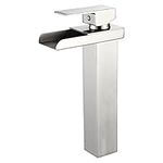 Wovier LED Water Flow Brushed Nickel Waterfall Bathroom Sink Faucet,Color Changing,Single Handle Single Hole Vessel Lavatory Faucet,Basin Mixer Tap Tall Body