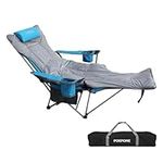 POEPORE Reclining Camping Chair with Removable Footrest Lounge Chair with Headrest, Cotton Cushion, Portable Adjustable Folding Chairs for Adults Blue