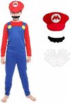 Boys Super Brothers Costume Plumber Cosplay Halloween Costume for Kids with Accessory