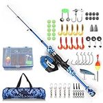 Doorslay Kids Fishing Rod and Reel Combo Full Kit 1.2m/1.5m Telescopic Casting Rod Pole with Spincast Reel and Hooks Lures Swivels Carry Bag