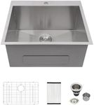 Logmey 25 In Laundry Sink Drop In - 25x22 Inches Handmade Laundry Utility Sink 12 Inch Deep Topmount Sink 16 Gauge Stainless Steel Single Bowl Sink for Laundry Room 25x22x12 Inch