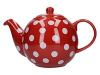 London Pottery Globe Polka Dot Teapot with Strainer, Ceramic, Red/White, 6 Cup (1.2 Litre)