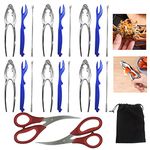 Crab Crackers,Lobster Cracker Tools-21Pcs Seafood Tools Set Including 6 Lobster Crab Crackers,6 Lobster Shell Forks,6 Crab Leg Forks,2 Seafood Scissors & Storage Bag,Cracker Set for 6 People.