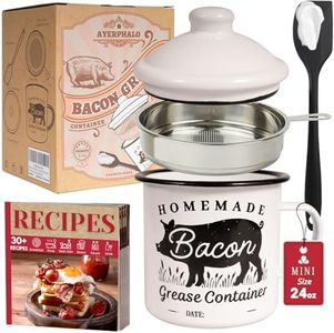 Bacon Grease Container with Strainer - With Food-Grade Silicone Spatula, 24oz Enamel Rustic Farmhouse Fat Container, Keeper, Recipes, Dishwasher Safe