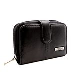 Women's Small Purse, Real Leather Zip Wallet with Coin and Key Pocket for Ladies (Black)