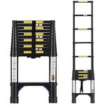 FEETE 12.5FT Telescoping Ladder, Aluminum Lightweight Extension Ladder w/Non-Slip Feet, Portable Collapsible Ladder, Heavy Duty Extendable Ladder for RV, Household, Outdoor, 330lbs Capacity, Black