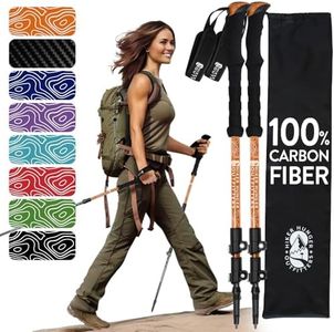 100% Carbon Fiber Trekking Poles by USA Brand - Ultra Strong Lightweight Collapsible Hiking Poles with EVA Foam Grips & Quick Adjustable Flip Locks