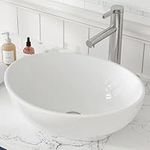 MEJE 16x13-Inch Oval White Ceramic Vessel Sink,Modern Egg Shape Bowl, Above Counter Bathroom Vanity Sink