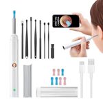 NOVUSOL Ear Wax Removal Tool Kit, 9 Pcs Ear Otoscope Camera Wireless 1296P HD 3.5mm Ear Wax Cleaner with 6 Led Light 350mAh Ear Camera for iOS & Android (White)