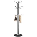 Gendezone Metal Coat Rack Stand with Natural Marble Base, Coat Rack Freestanding, Free Standing Hall Tree with 12 Hooks for Hanging Clothes, Bags, Scarfs, Coat Hanger for Entryway, Hallway (Black)