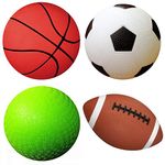 Set of 4 Sports Balls with 1 Pump, 5" Soccer Ball, 5" Basketball, 5" Playground Ball, 6.5" Football