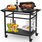 RAXSINYER 20"x 32" Double-Shelf Movable Grill Table, Two Tablecloths Included, Outdoor BBQ Table, Multifunctional Outdoor Kitchen Cart