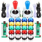 Fosiya LED Arcade Joystick Buttons Kit Ellipse Oval Style 8 Ways Joystick + 20 x LED Arcade Buttons for 2 Player Video Games Standard Controllers All Windows PC MAME Raspberry Pi (Mix Colors Kits)