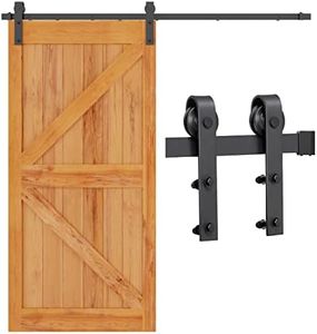 Yaheetech 200cm Barn Door 6.6 FT Sliding Door Track Hardware Closet Track Kit Steel J Shape Hanger for Single Wooden Door Interior Doors W/Up to 101cm Width & 35-45mm Thickness Weight Limit 100kg