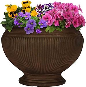 Sunnydaze Elizabeth 15" Double-Walled Polyresin Outdoor Ribbed Urn Planter - UV-Resistant Rust Finish