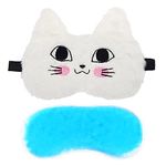 Jenna™ Cute Tomcat Sleeping Eye Shade Mask Cover for Insomnia, Meditation, Puffy Eyes and Dark Circles With Gel (White)