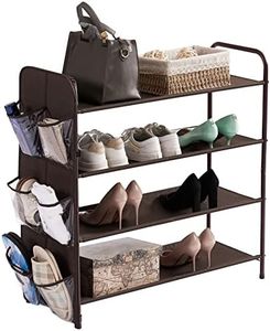 NBEST Shoe Rack Storage Organiser 4 Tier Metal Shoe Shelf Compact Shoe Organiser with Side Bag for Entryway Closet Bedroom,Bronze