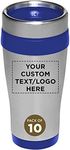 Custom Insulated Stainless Steel Travel Mugs 16 oz. Set of 10, Personalized Bulk Pack - Perfect for Coffee, Soda, Other Hot & Cold Beverages - Blue