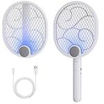 Bug Zapper Rechargeable, 3 in 1 Fly Zapper Racket, Electric Fly Swatter, Mosquito Zapper with UV Light, 3 Layers Mesh Mosquito Swatter for Kitchen, Home, Garden and Outdoors