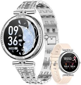 Smart Watch for Women with Diamonds, 1.19'' AMOLED Montre Intelligente Femme Heart Rate Sleep Monitor Pedometer 113 Sport Modes Fitness Tracker, IP68 Waterproof iOS Android Smartwatch Answer/Make Call