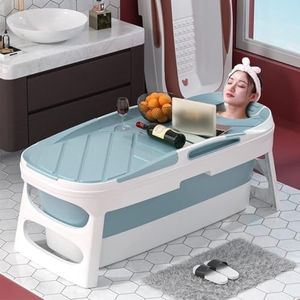 CHUCII Portable Foldable Bathtub for Adults, 113cm Spa Folding Bathtub Freestanding Bath Bucket, Big Capacity Tubs for Both Hot & Ice Baths, Non-Slip Double Drain Children Adult Soaking Tub