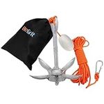 BeGrit Kayak Anchor 3.3 lb Small Boat Anchor Kit Folding Grapnel Anchor Carbon Steel for Canoe Jet Ski SUP anchor with 32.8 ft ø 6 mm Anchor Line Carrying Bag(Silver)