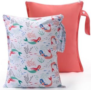 eaxin 2pcs Baby Diaper Mess-proof Wet Bags,Waterproof Reusable Travel Storage Stroller Daycare Soiled Items Beach Pool Yoga Gym Bag for Wet Toddler Swimsuits -Mermaid