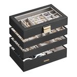 SONGMICS Stackable Jewelry Trays, 4-Tier Jewelry Box, Drawer Jewelry Organizer, Ink Black UJBC164B01